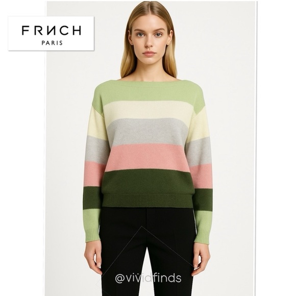 Frnch La Maille Color Block Stripe Pullover Slouchy Sweater Pastel Boatneck M L - Picture 1 of 15